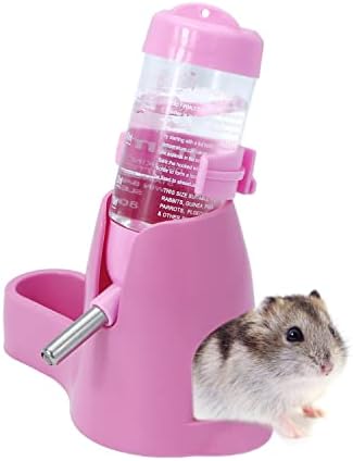 Wontee 3 in 1 Hamster Water Bottle with Food Bowl Hideout Base, 80ML, Pink