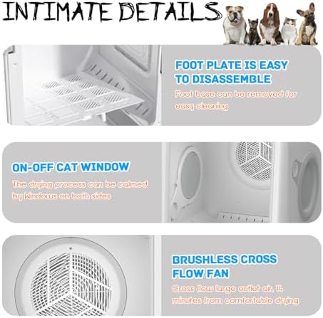 70L Anti-Stress Automatic Pet Dryer Box, 360° Ultra Quiet Dog Hair Dryer Box with Smart Temperature via APP Control, Cat Dryer Box for Small Dogs and Cats