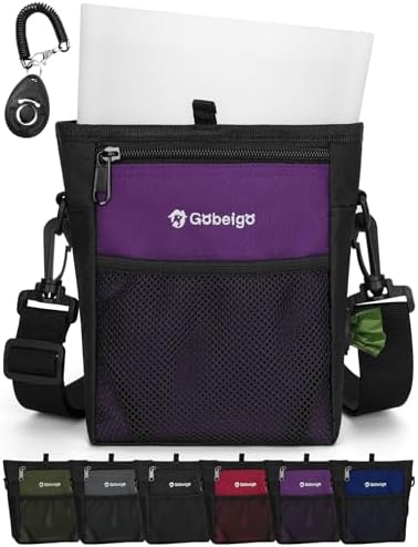 Gobeigo 4 Cup Dog Treat Pouch with Silicone Insert Bag& Clicker(Purple)
