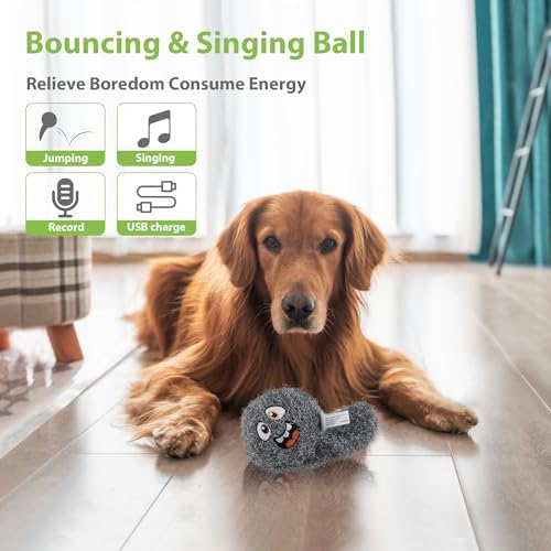PETGEEK Interactive Dog Toys Ball - Rechargeable, Squeaky Plush Crazy Bouncer Dog Ball with Wiggles & Vibrations, Durable Moving Vibrating Toy for Small, Medium, Large Dogs (6 Inches, Gray)