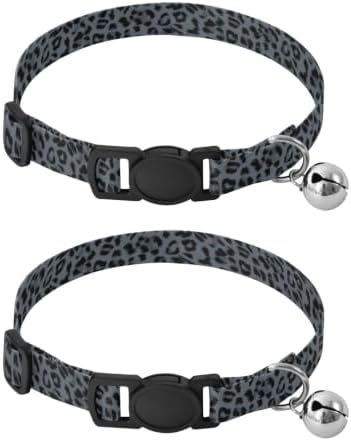 Leopard Dark Gray Cat Collar 2 Pack Pet Collars for Cats Adjustable Length 10.6" to 17.1"