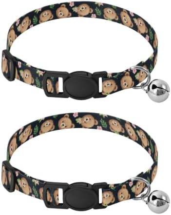 Cute Cartoon Bears Metal Bell Included Dog Collar 2 Pack Collars for Cats