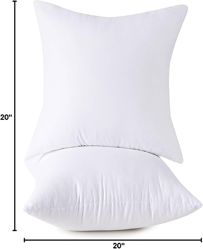 Throw Pillow Inserts, 18x18 Inch Decorative for Sofa, Bed and Chair, Cotton Cover, Set of 2, White