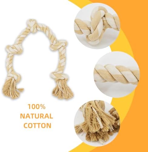 Bmag Dog Rope Toys for Aggressive Chewers, Interactive Heavy Duty Dog Toys for Medium Large Dogs, Tough Twisted Rope Toy with 5 Knots(Beige)