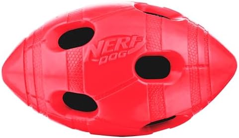 Nerf Dog Rubber Football Dog Toy with Interactive Squeaker and Crunch, Lightweight, Durable and Water Resistant, 6 Inch Diameter for Medium/Large Breeds, Single Unit, Red