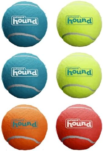 Outward Hound Squeaker Ballz Tennis Ball Dog Toy, Medium, 2.5", 6‑Pack