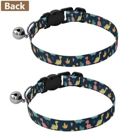 Colorful Cartoon Dinosaurs Cat Neck Collar, 2 Pack Kitten Collar with Bell