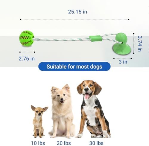 Dog Toy Suction Cup Tug of War, Interactive Chew Toy for Aggressive Chewers, Puppy Teething & Teeth Cleaning, Treat Dispensing Puzzle Ball, Rope Toys for Dogs - Green