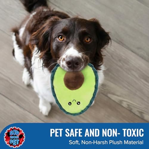 Bow Wow - Avocado Plush Dog & Cat Toy with Squeaker | Soft Teeth Teasing Toy for Puppies & Kittens | Interactive Chew & Play Toy for Small to Medium Dogs & Cats | Indoor Plush Pet Toy |All Life Stages