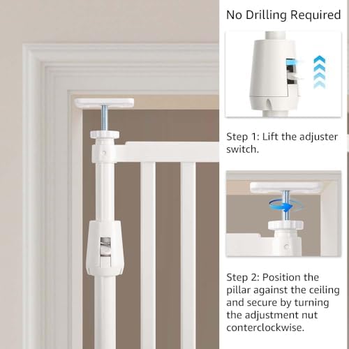 unipaws 75" H Extra Tall Cat Safety Gate, Auto Closing and No Drilling | Fit for 21"-34" Wide and 75"-98" Height Opening, Fit for Doorway Hallway Stairs, Cat Dog Proof, Indoor Use, White