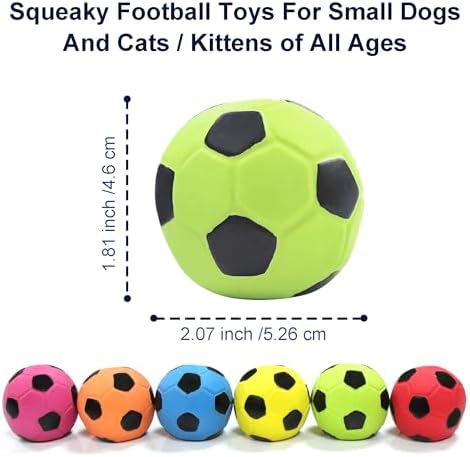 2'' Latex Squeaky Dog Soccer Ball Toys, Dog Football Ball for Puppy Small Medium Dogs, Vibrant Colors Soccer Chew Fetch Throw Balls 6 Pcs/Set