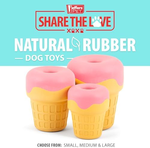 Jeffers Pet Natural Rubber Dog Chew Toy – Ice Cream Cone, Large – Treat Dispensing, Vanilla Scent, Durable, Non-Toxic, Dishwasher Safe, Interactive Fetch & Tug Toy - Perfect for Training