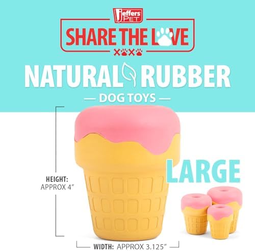 Jeffers Pet Natural Rubber Dog Chew Toy – Ice Cream Cone, Large – Treat Dispensing, Vanilla Scent, Durable, Non-Toxic, Dishwasher Safe, Interactive Fetch & Tug Toy - Perfect for Training