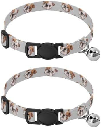 Cute Cartoon Dog Brown Lightweight Small Dog Collar, 2 Pack Bell Collar for Small Dogs