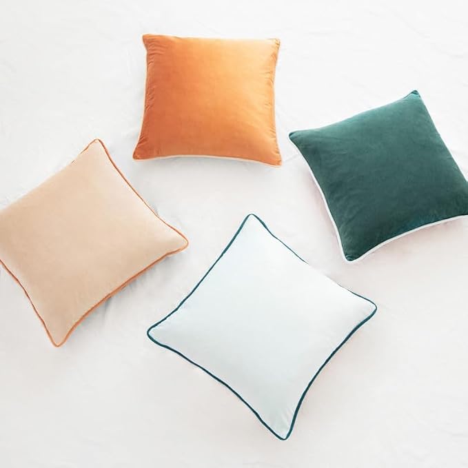 MONDAY MOOSE Decorative Throw Pillow Covers Cushion Cases, Set of 4 Soft Velvet Modern Double-Sided Designs, Mix and Match for Home Decor, Pillow Inserts Not Included (22x22 inch, Orange/Green)