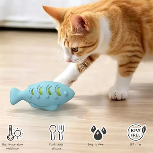 3 Pcs Silicone Cat Toy,Rubber Cat Toys for Indoor Cats,Treat Dispenser,Could Be Filled with Catnip Or Cat Food,Interactive Toys for Kittens and Adult Cats(Beige/Green/Blue)
