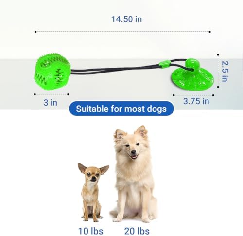 Dog Toys Treat Food Dispensing Ball with Suction Cup for Aggressive Chewer, Tug of War for Pets, Puppy Toys for Teething, Puzzle, Treat Food Dispensing, Pet Chew Tug of War for Medium Dogs (Green)