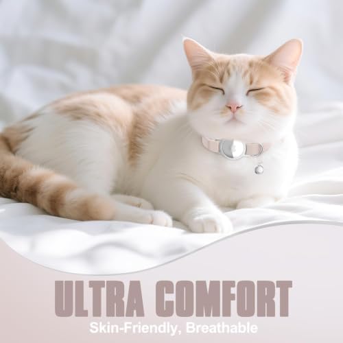 AirTag Cat Collar, Elastic Tracker Collar with Airtag Holder and Bell | Compatible with Apple Air Tag, Lightweight & Scratch Resistant, Adjustable Stepless GPS Pet Collar for Cats Kittens, Khaki