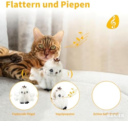Gigwi Interactive Cat Toys for Indoor Cats, Flapping and Chirping Catnip Toys for Cat Exercise, Automatic Cat Toy with Beating Wings & Real Feather Tail, Rechargeable Cat Kicker Toy Prince