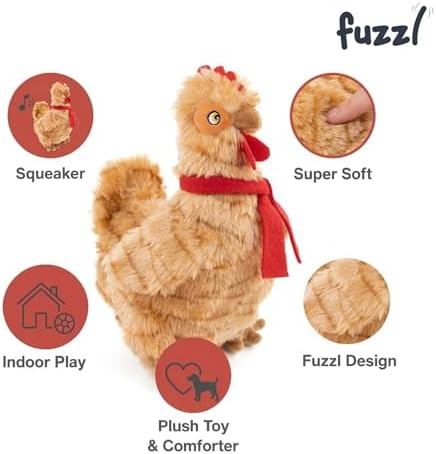 Fuzzl Plush Super Soft Cheeky Chicken - Golden Brown Dog Toy & Comforter – Cuddly Plush with Squeaker, Gentle Dog Toy for Puppies & Small to Medium Dogs