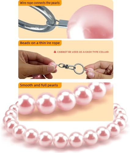 Chunky Pearl Dog Necklace (Beads 20mm),Elegant Classic Super Big Pearl Collar Necklace Accessories for Medium Large Dogs Occasions and Gatherings (Pink, 4XL(Neck Girth 22.5''-25''))