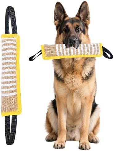 Clysoru Squeaky Tug Toy for Dogs Jute with 2 Strong Handles Lasting Training Equipment Puppy to Large Dog Interactive Toys of War Pull Indestructible Rope Pet Crinkle Teething
