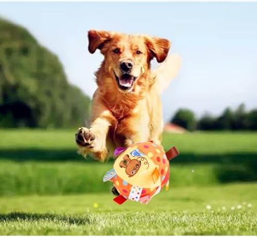 alfyng Dog Squeaky Plush Ball Toy Soft Stuffed Ball Toys and Bell Built-in