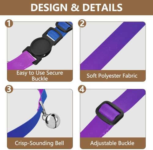 Gradient Purple Blue Comfortable Cat Collar, 2 Pack Small Dog Collar with Bell