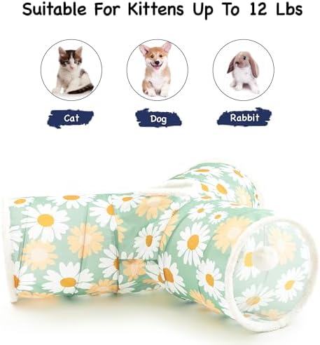 Tempcore Cat Tunnel, 3-Way Collapsible Toy for Indoor Cats, Daisy Green