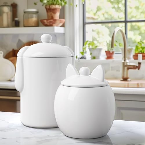 Barnyard Designs Airtight Ceramic Pet Treat Jar Set of 2 White (Dog & Cat)