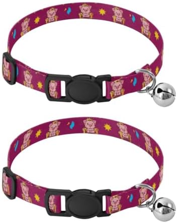 Cute Cartoon Pigs Pet Collar 2 Pack Soft Polyester Pet Collar Adjustable Length 10.6" to 17.1"
