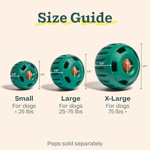 WOOF Pupsicle Interactive Dog Ball Toy for Dogs 25-75 lbs - Green | Long-lasting enrichment toy for medium/large dogs, easy-fill design, low-mess play, made of natural rubber, easy to clean