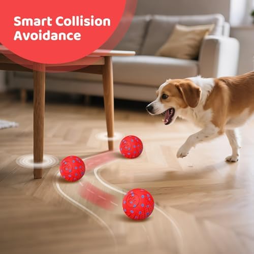 Remotely Controlled Smart Dog Ball: Automatic Bouncing, Vibration and Jumping Action Interactive Toy, Durable Duraspin for Aggressive Chewers, Rechargeable, for Indoor & Outdoor Use Red