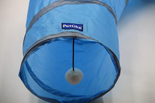 PetLike S Way Cat Tunnel Collapsible Pop-up Pet Tube Hideaway Play Toy with Ball (S-Way, Blue)