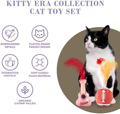 Haute Diggity Kitty Era Tour Guitar + Football Set, Soft Plush Cat Toys
