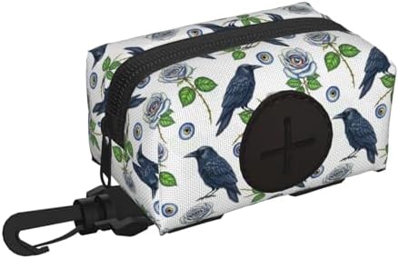 Dog Waste Bag Dispenser Trippy Eye Rose Crow Raven Bird Pet Poop Bags Holder for Doggie Waste Bags for Leash Accessory