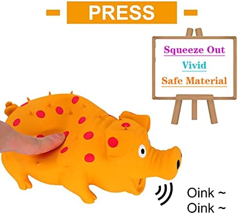 Andiker Dog Squeaky Toy, Dots Latex Dogs Chew Toys with a Oinks Sound Squeaker Grunting Pig Dog Toy Sturdy Self Play 8" Dogs Squeeze Toy for Dental Biting Chasing to Kill Boring Time (Orange)