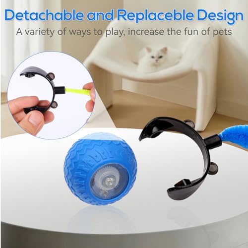 Smart Interactive Cat Toys for Indoor,Automatic Rolling Pet Ball,Teasing Hunting Toy for Kitten,3 Stimulating Modes,USB Recharge and Mouse Tail Toy 2 Tails Bule