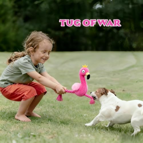 Plush Flamingo Dog Toy with Squeaker and Rope Legs for Small Dogs Puppies