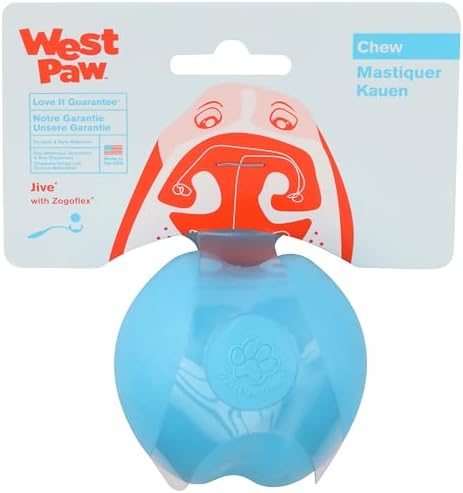 WEST PAW Zogoflex Jive Ball Dog Chew Toy – Bouncing Toys for Dogs, Fetch, Catch, Chewing, Play – Floatable, Recyclable Balls – Latex-Free, Non-Toxic, Dishwasher Safe Dog Toy, Small 2.5", Aqua Blue