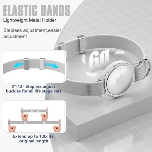 AirTag Cat Collar, Elastic Tracker Collar with Airtag Holder and Bell | Compatible with Apple Air Tag, Lightweight & Scratch Resistant, Adjustable Stepless GPS Pet Collar for Cats Kittens, Grey