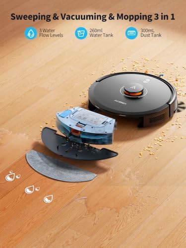 Robot Vacuum and Mop, Self-Emptying Robot Vacuum Cleaner with 8000Pa Suction, Laser Navigator with Smart Mapping Robotic Vacuums, 150Mins Runtime,Schedule,App Alexa Control for Carpet/Pet Hair,Q10 pro