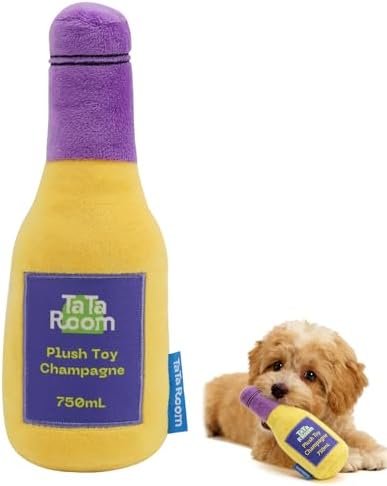 Champagne Bottle Squeaky Crinkle Dog Toy - Interactive Plush Chew Toys for Puppy Teething, Small Dogs, Aggressive Chewers and Keeping Busy