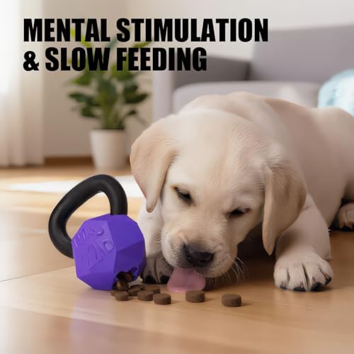 MECOOL Indestructible Dog Toy for Aggressive Chewers - Heavy Duty Chew Ring with Durable Nylon and Treat Dispenser Rubber Base, Interactive Food Puzzle Dog Chew Toy,Medium Purple for Puppy