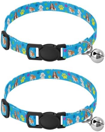 Cartoon Dog Colorful Paw Prints Kitten Collar 2 Pack Lightweight Pet Collar for Cats and Dogs Adjustable 10.6 to 17.1 Inches