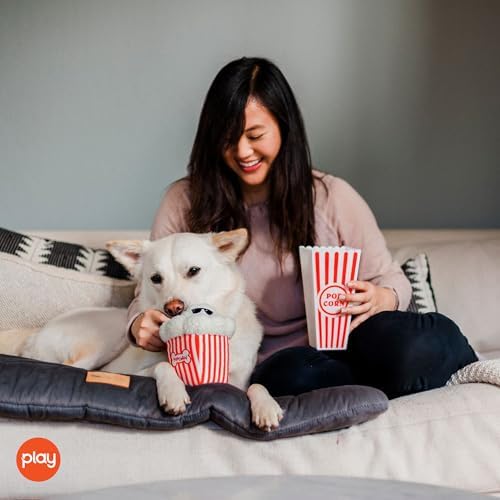 P.L.A.Y. Cute Plush Dog Toys - Hollywoof Cinema, Movie Themed Durable Squeaker Chew Toy, Great for Puppies & Small, Medium, Large Dog Breeds - Machine Washable, Recycled Materials (Poppin' Pupcorn)