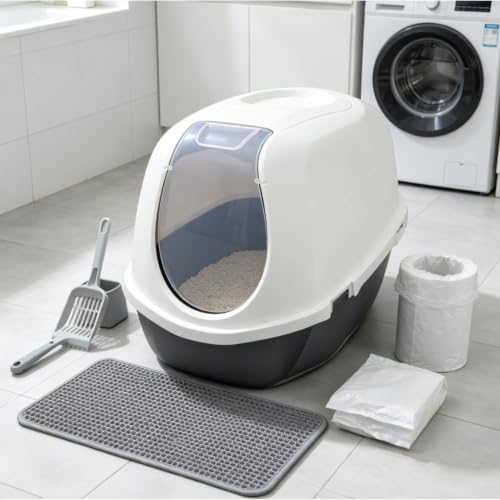 Navy & White Enclosed Smart Cat Cove Litter Box