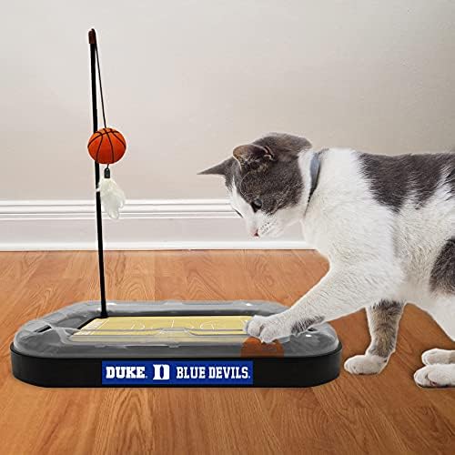 CATS SCRATCHER NCAA Duke University Basketball Court CAT Scratcher Toy with Catnip Filled Plush Basketball Toy & Feather Cat Toy Hanging, with Jingle Bell Interactive Ball Cat Chasing 5-in-1 Kitty Toy