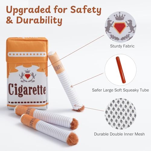 Nocciola 3 Packs Squeaky Puff Stick Toys with a Box, Funny Interactive Plush Dog Toys, Pitbull Husky Frenchie Pug Stuffed Puppy Toys for Small to Medium Breed, Dog Accessories Boy Gift