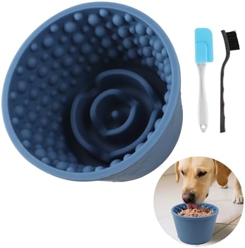 Dog Slow Feeder Lick Bowl - Non-Slip Licking Treat Dispenser for Small Medium Large Dogs, Promotes Anxiety Relief & Prevents Choking, Easy to Clean Feeding Bowl (Dark Blue, L)